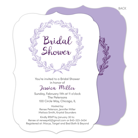 Orchid Bridal Shower Wreath Invitations